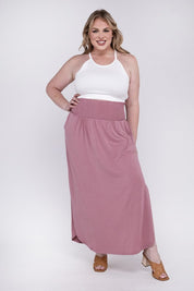 Women's Plus Relaxed Fit Smocked Waist Maxi Skirt with Pockets