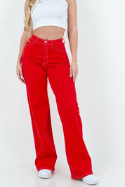 Women's Cherry Red Wide Leg Jeans