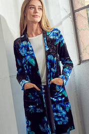 Women's Floral Velvet Open Front Cardigan