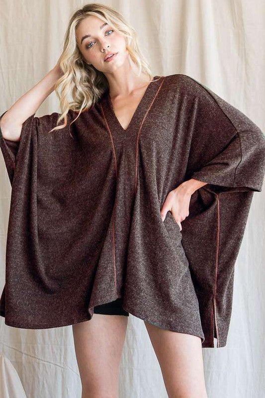 Women's Oversized V-Neck Poncho Top