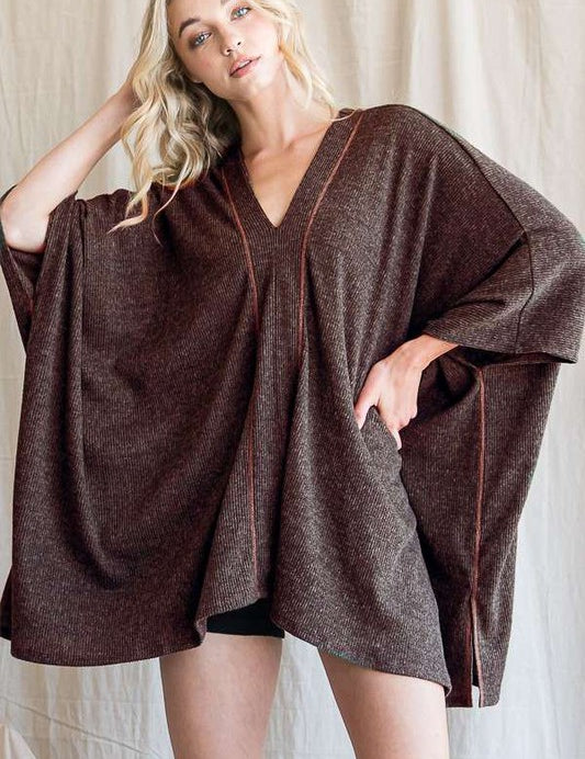 Women's Oversized V-Neck Poncho Top