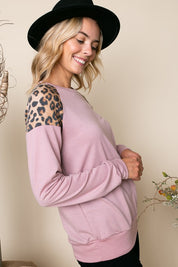 Plus Size Casual Cheetah Print Mixed Sweatshirt