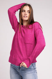 Women's Casual Melange Hi-Low Hem Round Neck Sweater