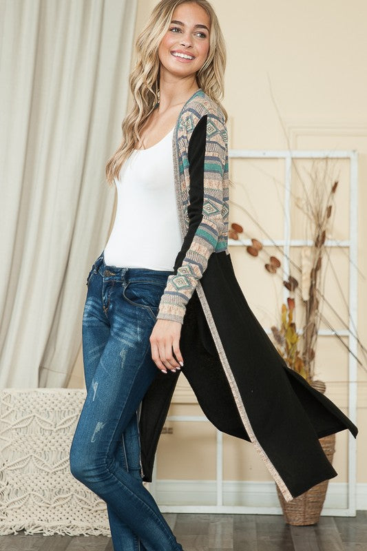 Women's Casual Mixed Media Maxi Cardigan