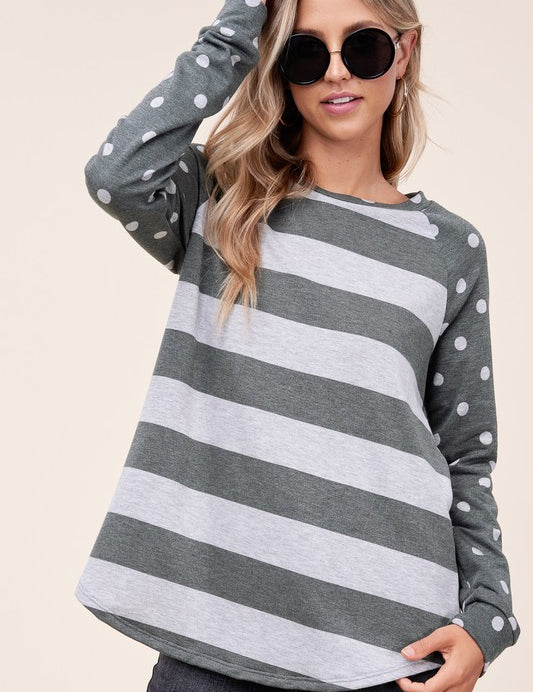 Women's Casual Polka Dot and Stripe Mixed Sweatshirts