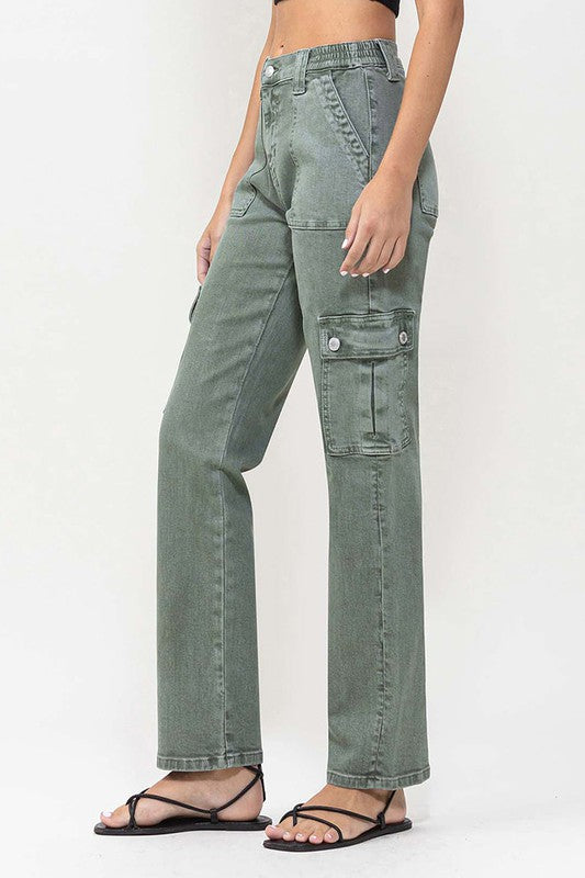 Women's Relaxed Mid Rise Cargo Jeans with Patch Pockets