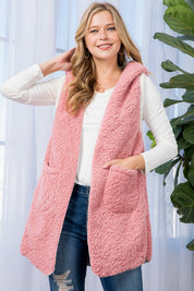 Plus Size Oversized Sherpa Fleece Vest with Pockets