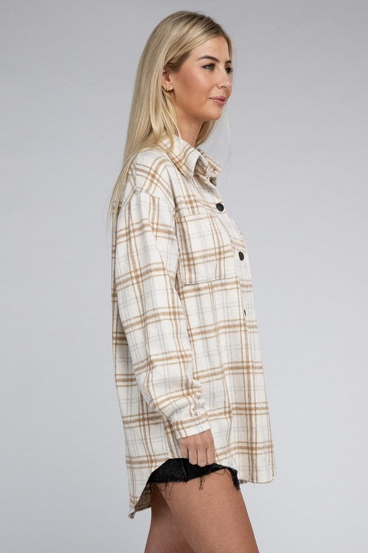 Women's Beige Plaid Shacket