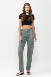 Women's Relaxed Mid Rise Cargo Jeans with Patch Pockets