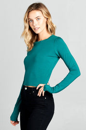 Women's Ribbed Long Sleeve Cropped Top