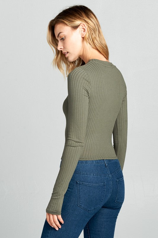 Women's Long Sleeve Ribbed Cropped Top