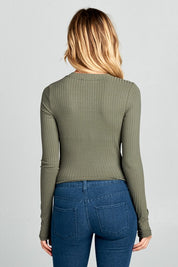 Women's Long Sleeve Ribbed Cropped Top