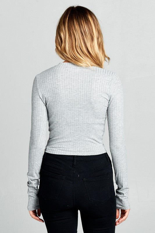 Women's Long Sleeve Ribbed Cropped Top