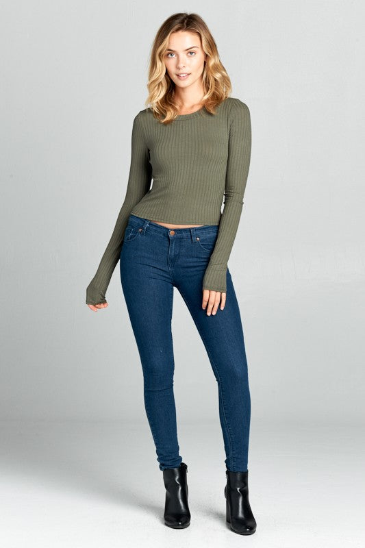 Women's Long Sleeve Ribbed Cropped Top