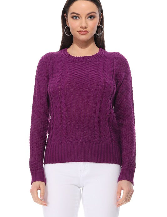 Women's Vintage Cable Knit Long Sleeve Sweater Pullover