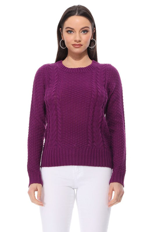 Women's Vintage Cable Knit Long Sleeve Sweater Pullover