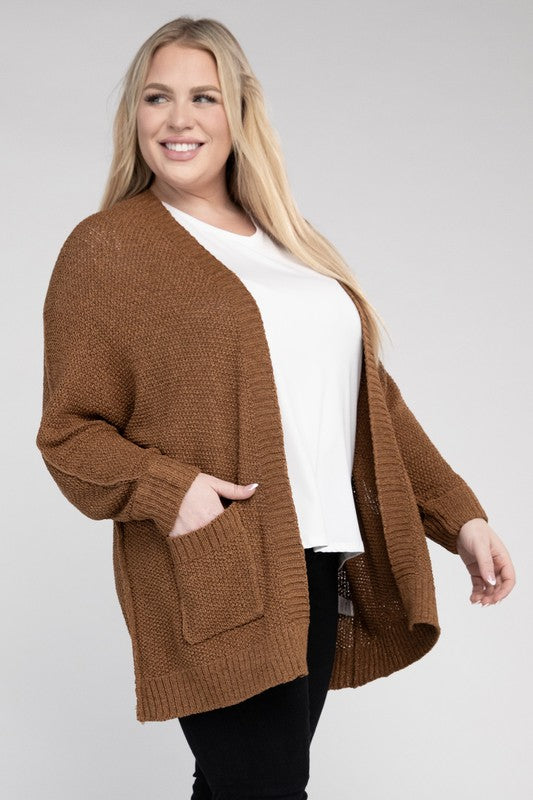 Women's Plus Size Ribbed Knit Oversized Cardigan