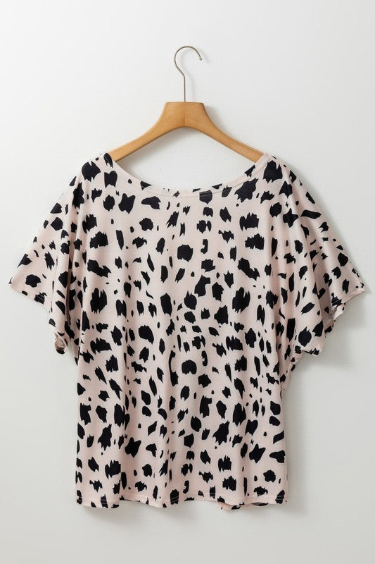 Women's Leopard Print Twist Open Back Plus Size Top