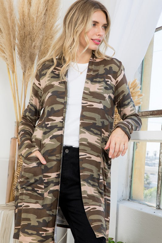 Women's Loose Fit Camouflage Pockets Cardigan