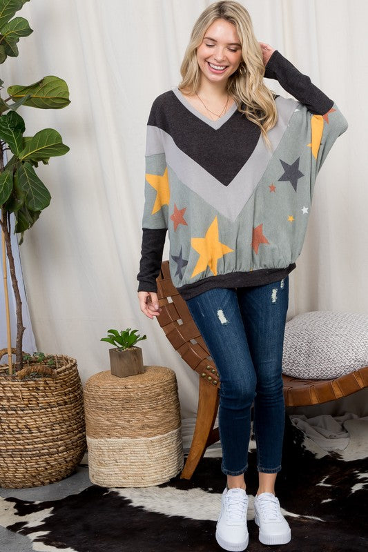 Women's Oversized Star Print Cozy Pullover Top