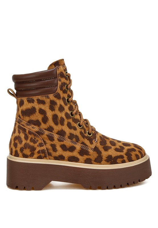 Women's Casual High Ankle Leopard Suede Boots