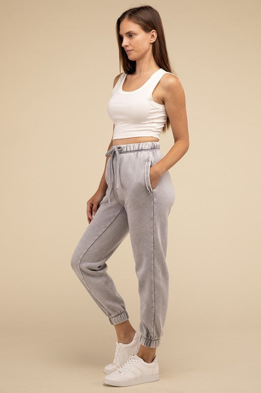 Women's Acid Wash Fleece Sweatpants with Pockets