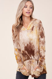 Women's Casual Tie Dye Print Hoodie with Front Pocket