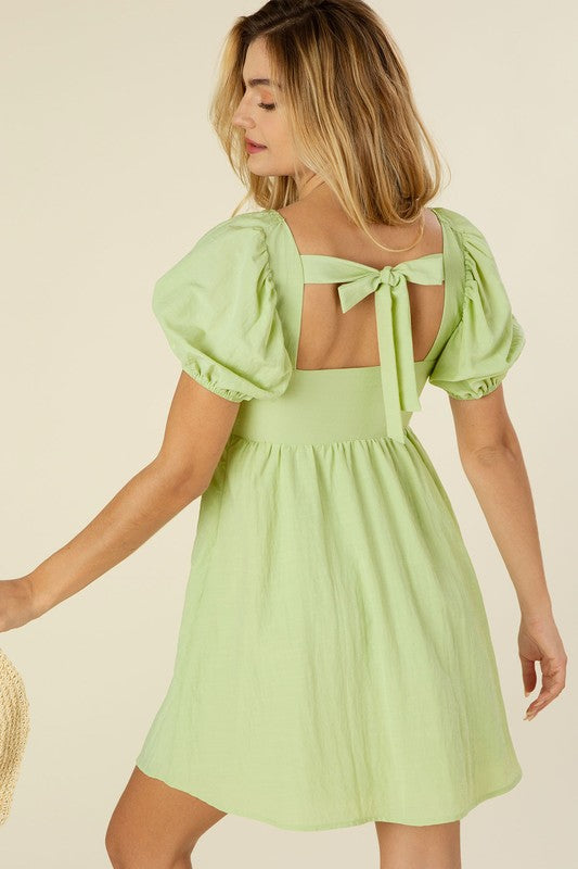 Women's Tie Back Puff Sleeve Dress