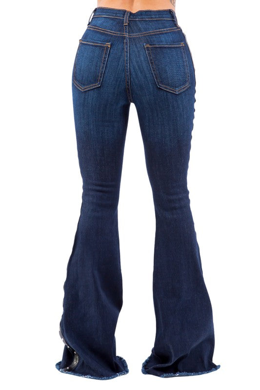 Women's High Stretch Dark Wash Bell Bottom Jeans