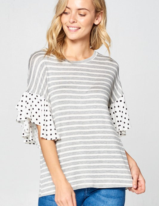 Women's Ruffle Sleeve Polka Dot Top