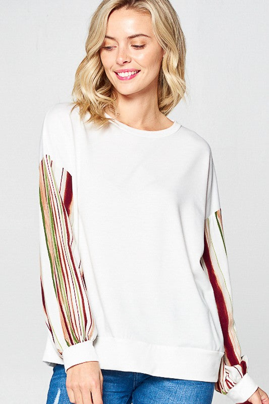 Women's Loose Fit Multi Stripe Sweatshirt Top