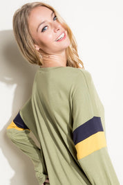 Women's Casual Color Block Front Tie Long Sleeve Top