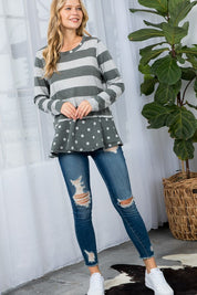 Plus Size Casual Polka Dot & Stripe Mixed Top