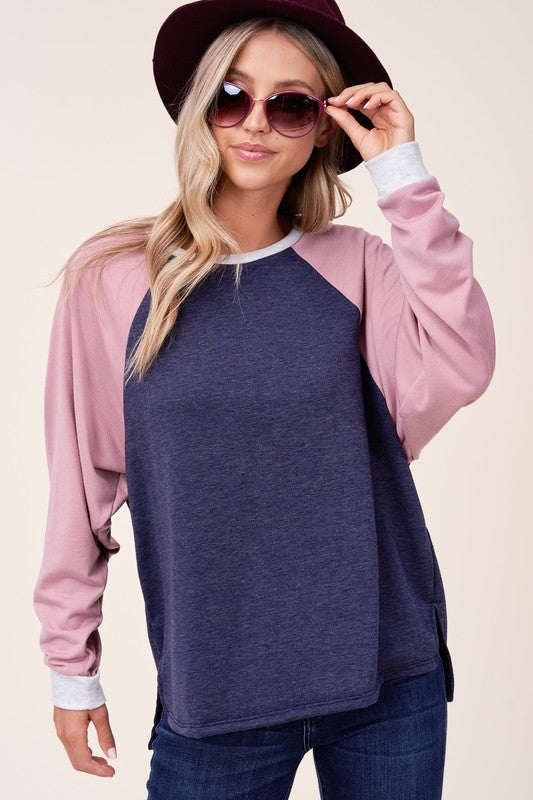 Women's Loose Fit Color Block Terry Sweatshirt