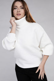 Women's Loose Fit Viscose Dolman Sleeve Turtleneck Sweater