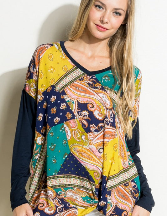 Women's Casual Paisley Mixed Boxy Top