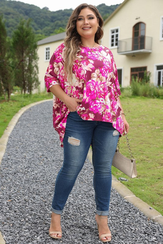 Women's Plus Size Floral Print Short Sleeve Blouse