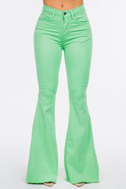 Women's High Waist Lime Green Bell Bottom Jeans