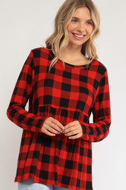 Women's Loose Fit Plaid Babydoll Top