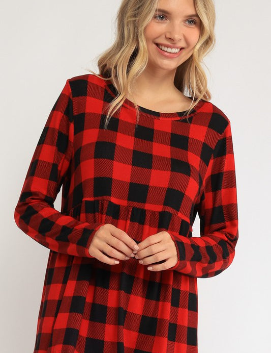 Women's Loose Fit Plaid Babydoll Top