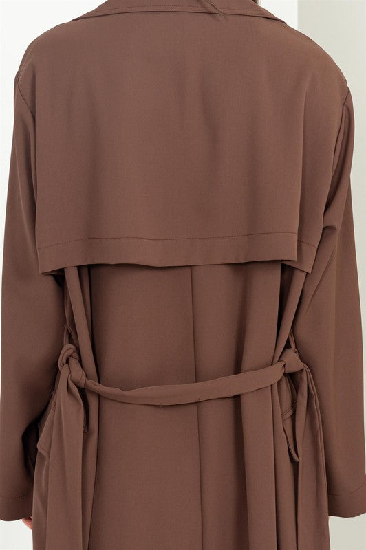 Women's Casual Long Sleeve Belted Trench Coat