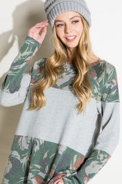 Women's Relaxed Floral Mixed Terry Tunic Top