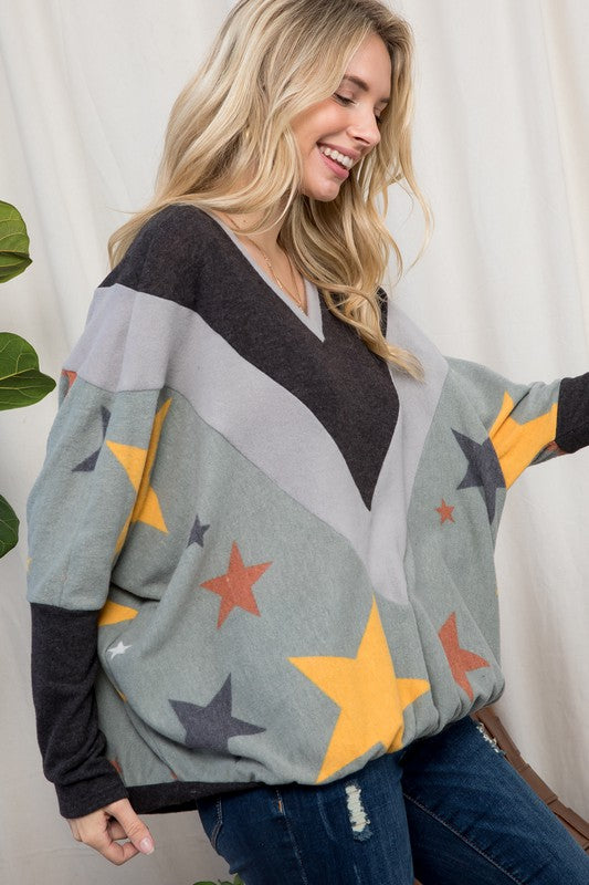 Women's Oversized Star Print Cozy Pullover Top