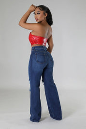 Women's High Rise Wide Leg Jeans in Dark Denim