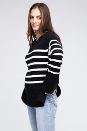 Women's Oversized Ribbed Hem Stripe Sweater