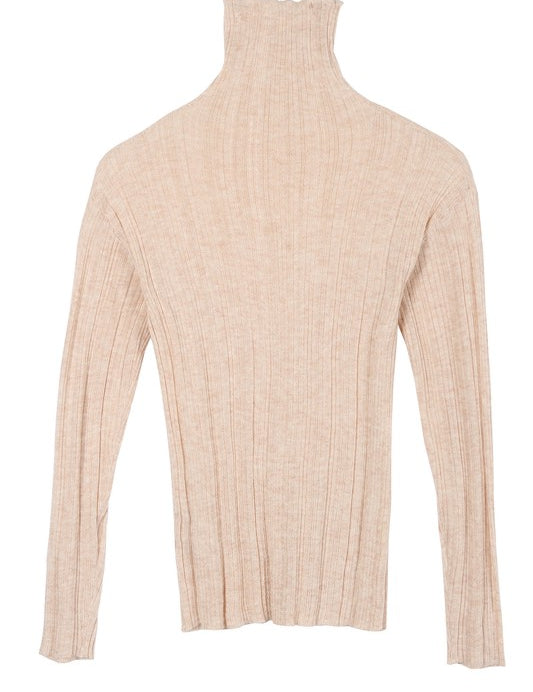 Wool blended mock neck sheer sweater