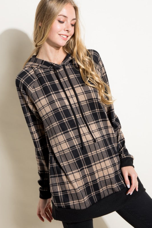 Women's Casual Plaid Mixed Hoodie Sweatshirt