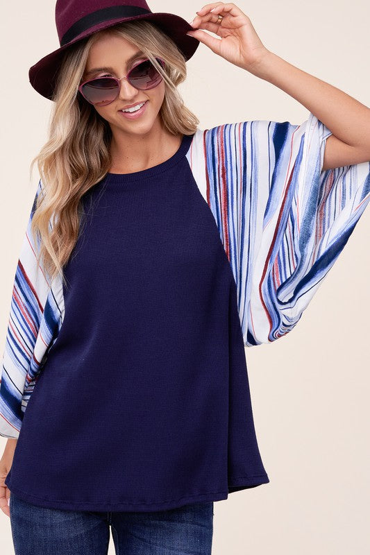 Women's Waffle Stripe Mix Kimono Top