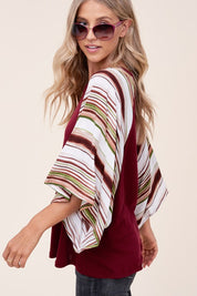 Women's Waffle Stripe Mix Kimono Top