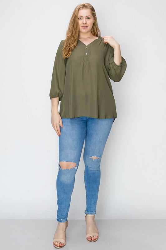 Plus Size V-Neck Solid Blouse